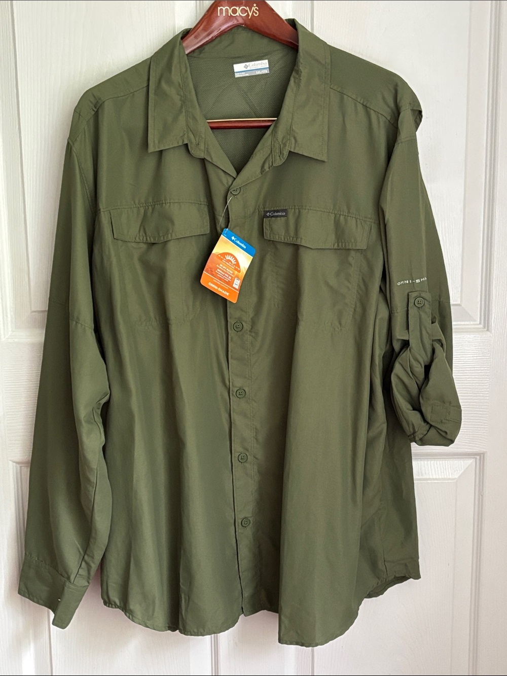 NEW Columbia Omni Shade Olive Green Lightweight Button-Up Shirt Size XXL Gorp